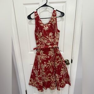 London Times Red and Cream Floral Midi Dress